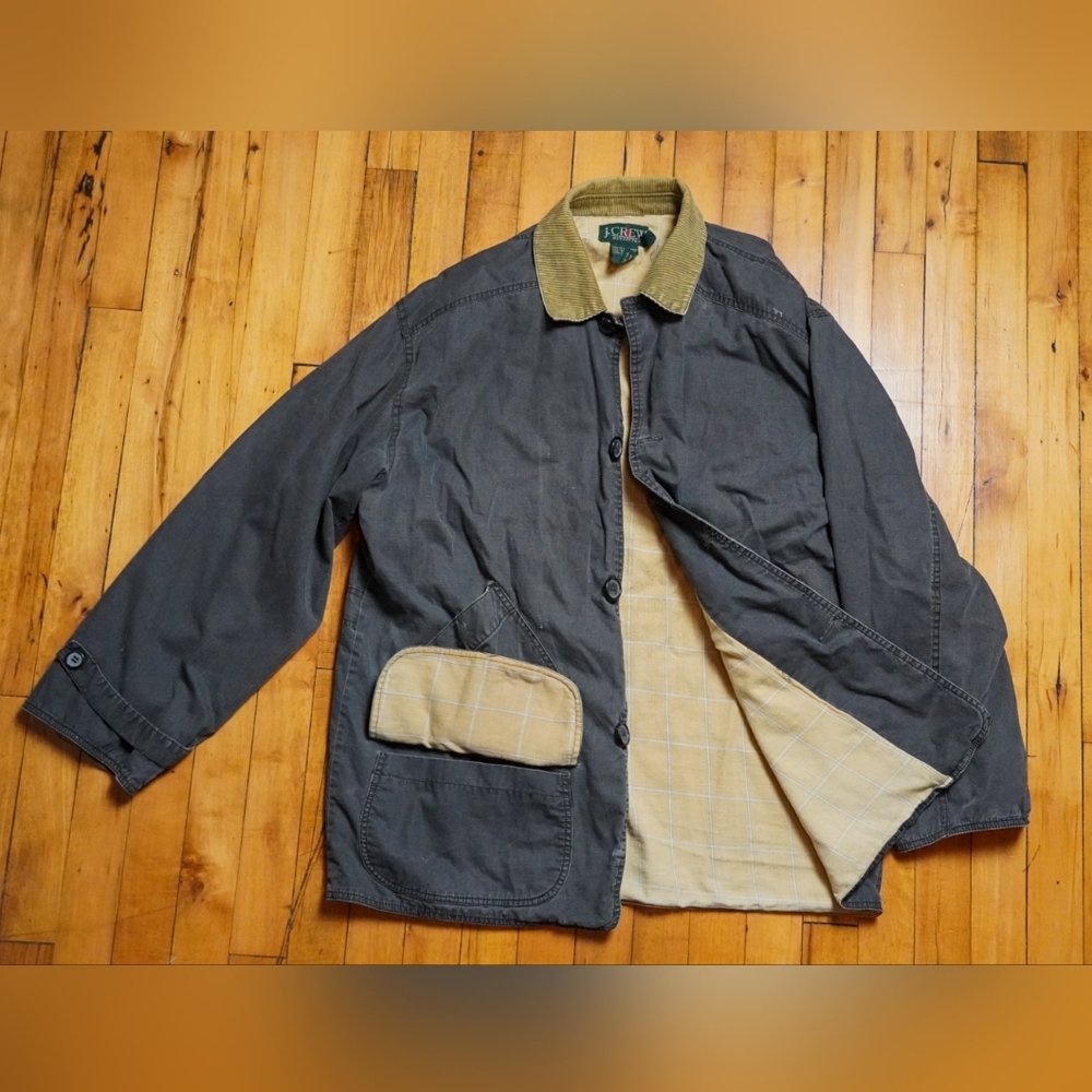 Vintage J Crew Barn Chore Coat Plaid Wool Lined Corduroy Collar Jacket - Mens M